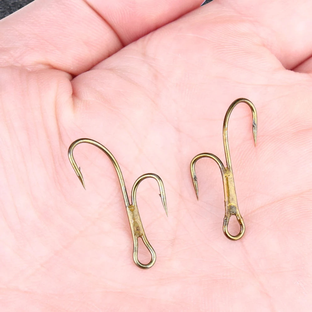 FISH KING 20pcs Double Fishing Hook High Carbon Steel Golden Barbed Hook 1# 2# 4# 6# 8# Pike Trout Perch Ringed Zander Fishhooks