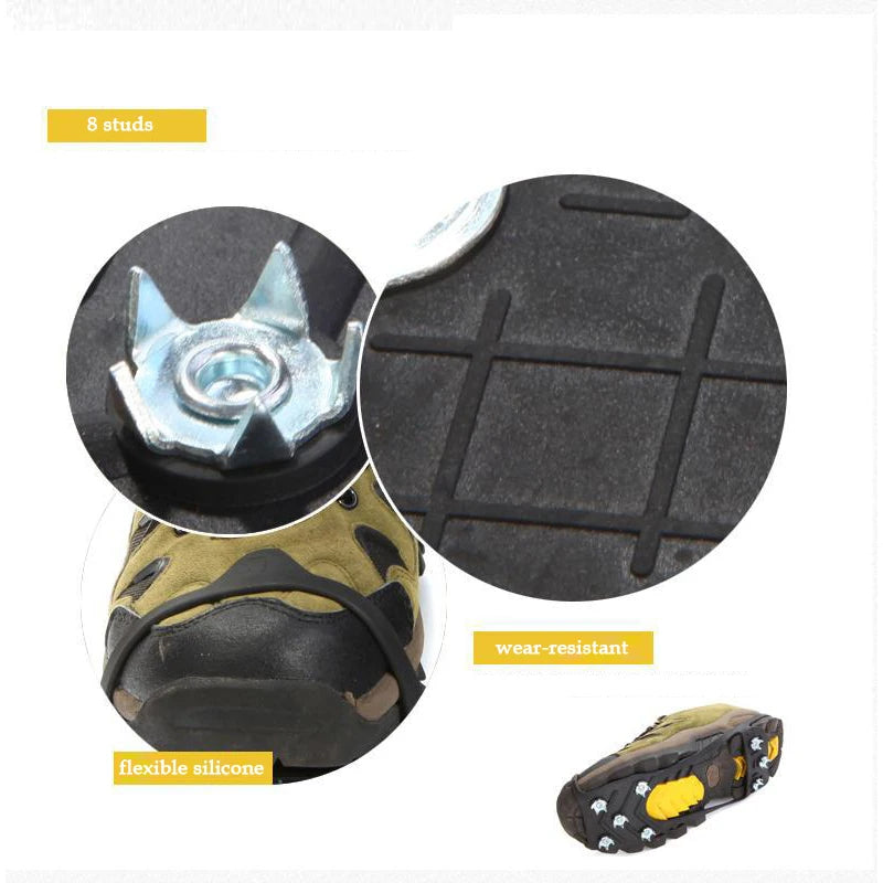 Unisex 8 Studs Anti-Skid Ice Snow Shoes Winter Walking Shoes Professional Climbing Hiking Practical Grip Spike Shoes Crampon
