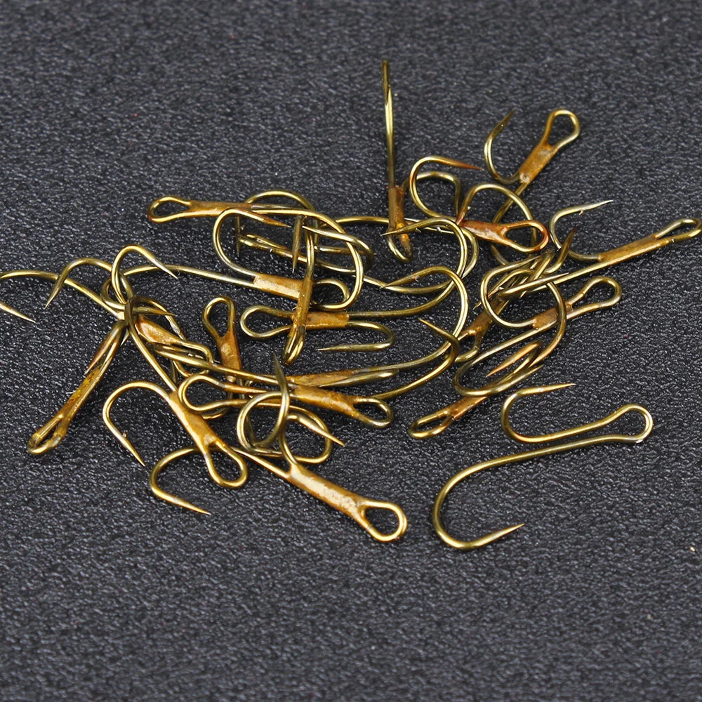 FISH KING 20pcs Double Fishing Hook High Carbon Steel Golden Barbed Hook 1# 2# 4# 6# 8# Pike Trout Perch Ringed Zander Fishhooks
