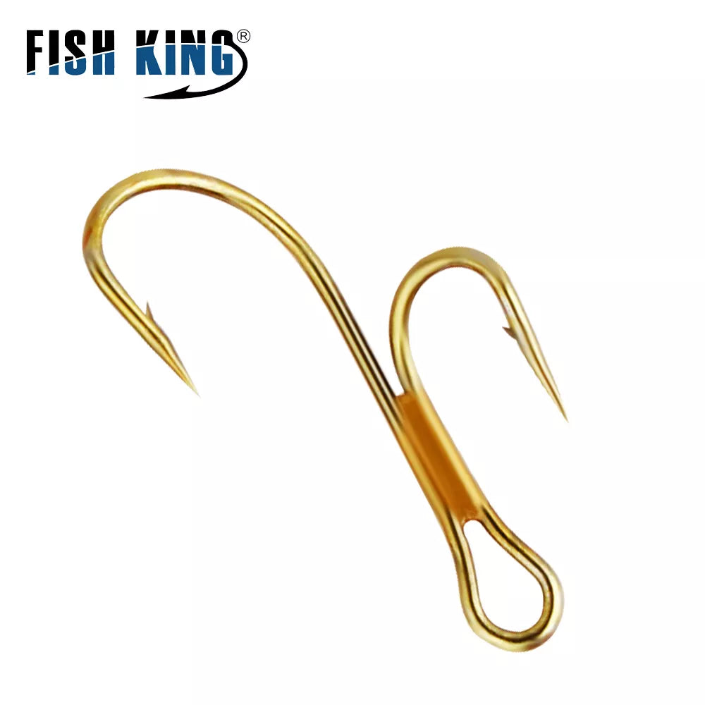 FISH KING 20pcs Double Fishing Hook High Carbon Steel Golden Barbed Hook 1# 2# 4# 6# 8# Pike Trout Perch Ringed Zander Fishhooks