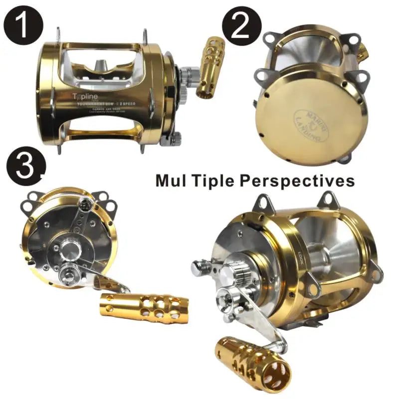 Topline Tackle Two Speed Boat Fishing Reel 50W 80W Big Game Trolling Reels CNC Aluminum Machined Deep Sea Boat Wheel