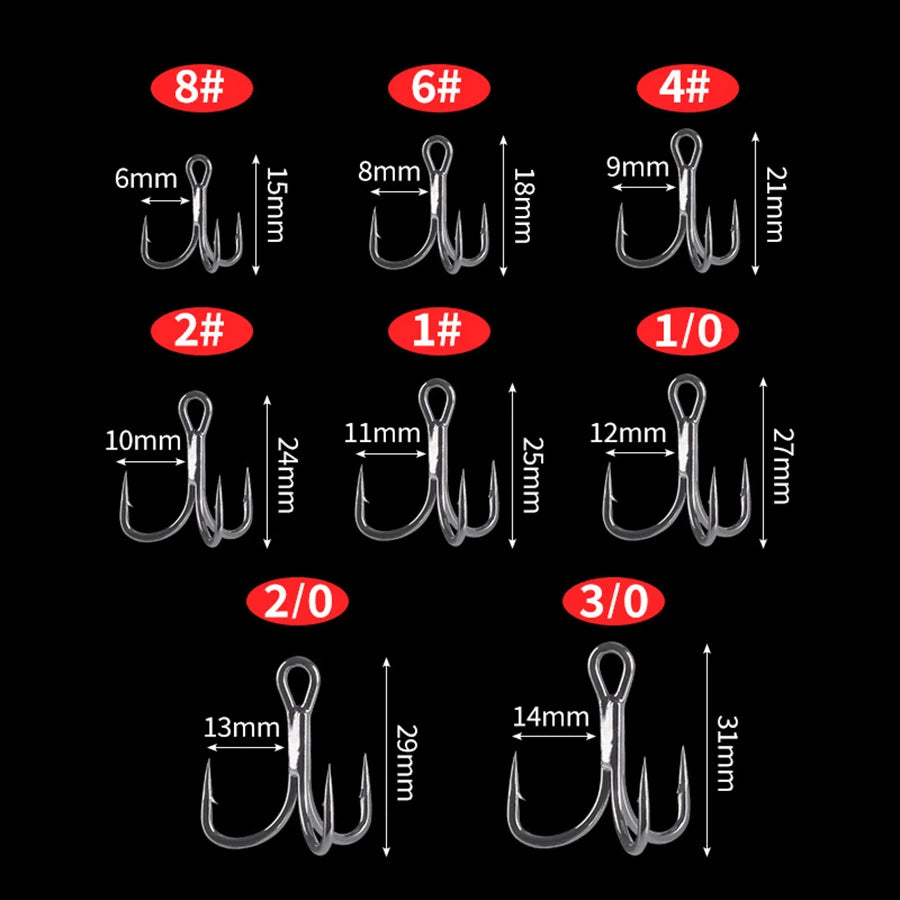 20PCS Treble Hooks 6x Strong Fishing Hook for Big Game Bluefish Salmon Kingfish 3/0# 2/0# 1/0# 1# 2# 4# 6# 8#