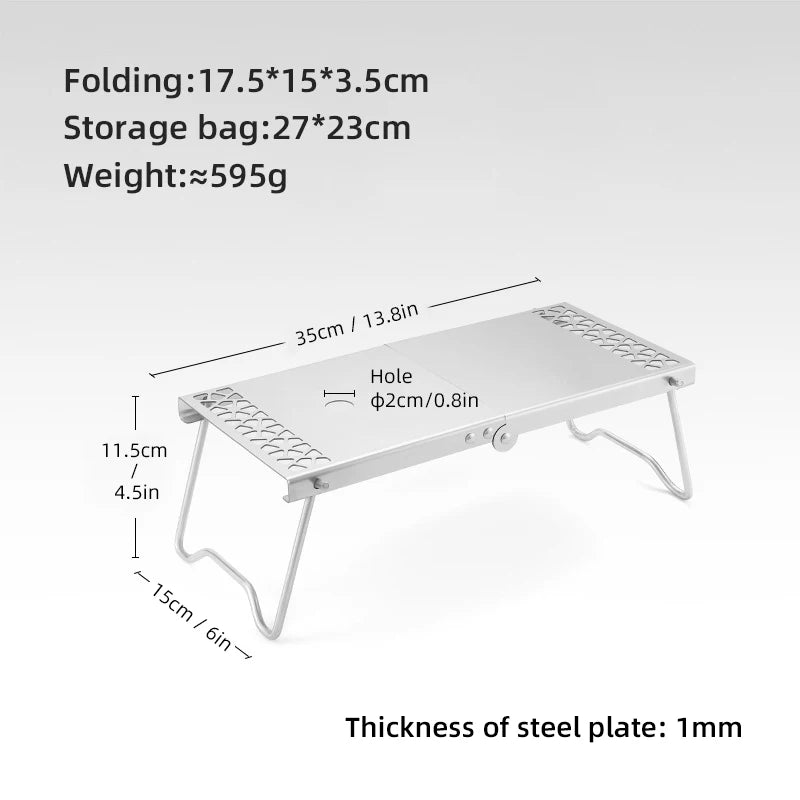 PACOONE Camping Excursion Table Anti-skid Stainless Steel Mini Table Outdoor Picnic Portable Foldable BBQ Table for Family