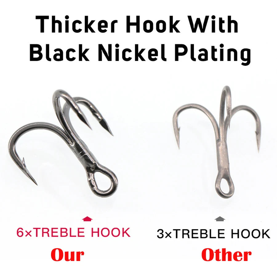 20PCS Treble Hooks 6x Strong Fishing Hook for Big Game Bluefish Salmon Kingfish 3/0# 2/0# 1/0# 1# 2# 4# 6# 8#