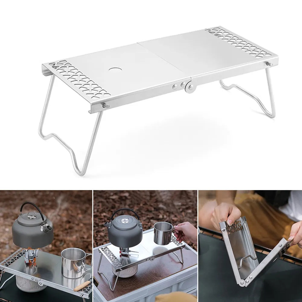 PACOONE Camping Excursion Table Anti-skid Stainless Steel Mini Table Outdoor Picnic Portable Foldable BBQ Table for Family