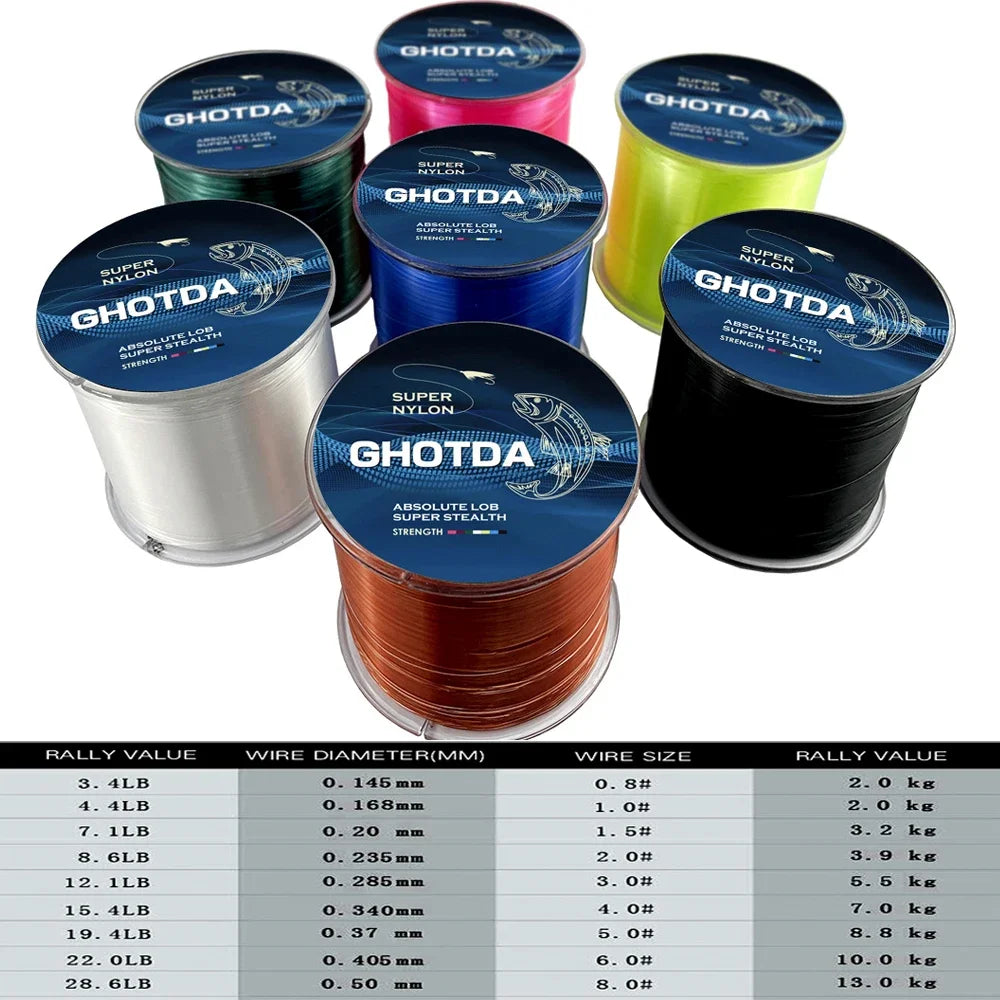 GHOTDA 500m Super Strong Fishing Line Japan Monofilament Nylon Fishing Line 4.4-28.6LB