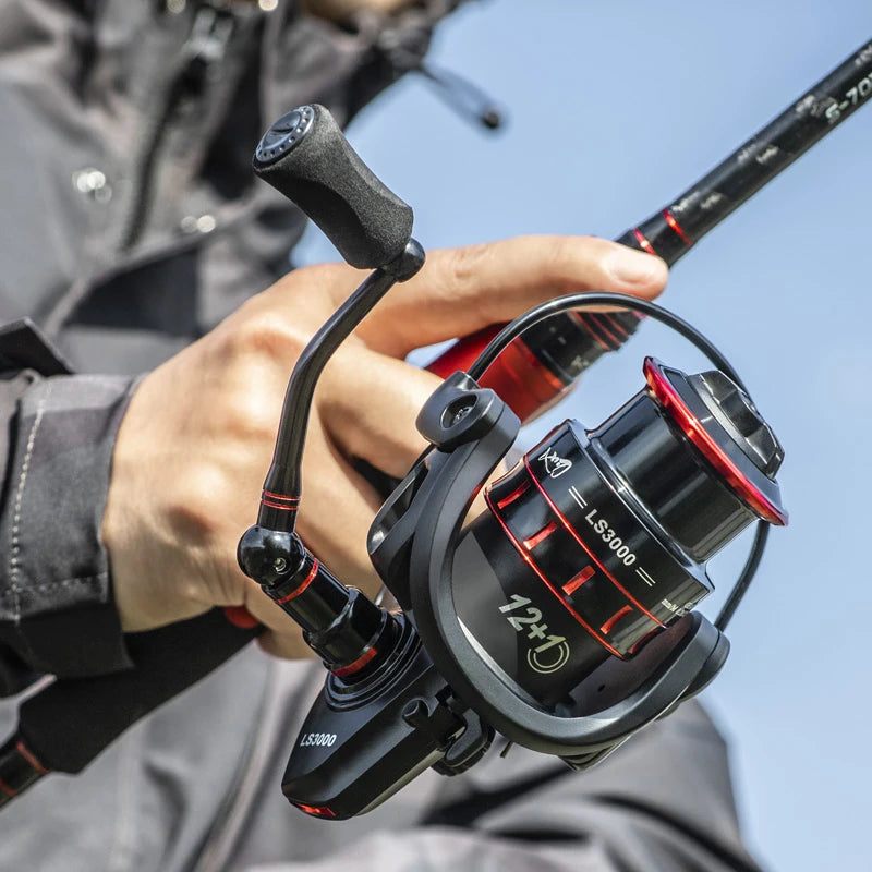 LINNHUE Fishing Reel Lure 1000 2000 3000 Spinning Reel Double Grip Deep Shallow Spool Carp Fishing Reel Fishing With Balance Rod