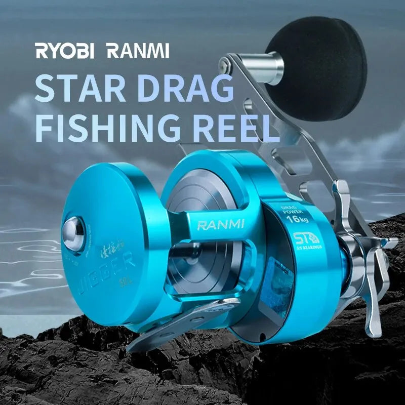RYOBI Slow Jigging Reel Max Drag 16KG 8+1BB Metal Boat Saltwater Round Baitcasting Fishing Reel