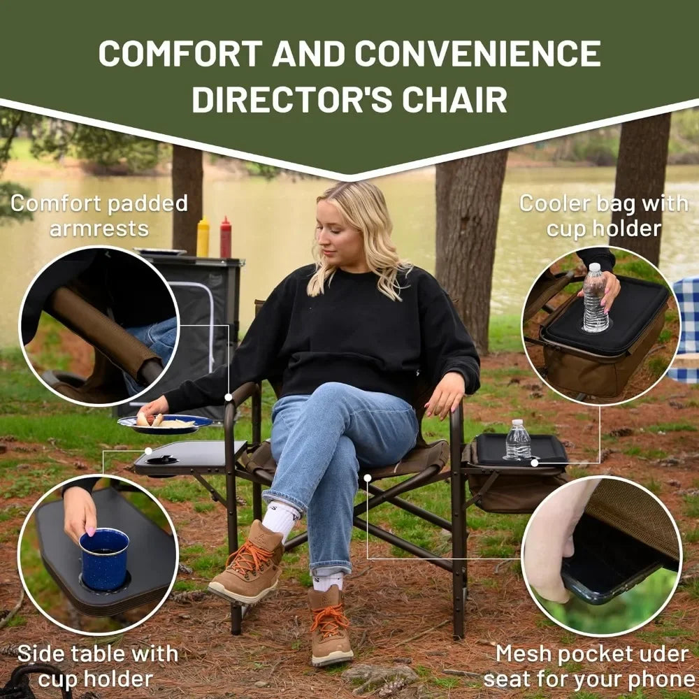 Cooler Bag & Mesh Pocket Compact Outdoor Folding Lawn Chair Lightweight Camping Supports 300lbs Freight free