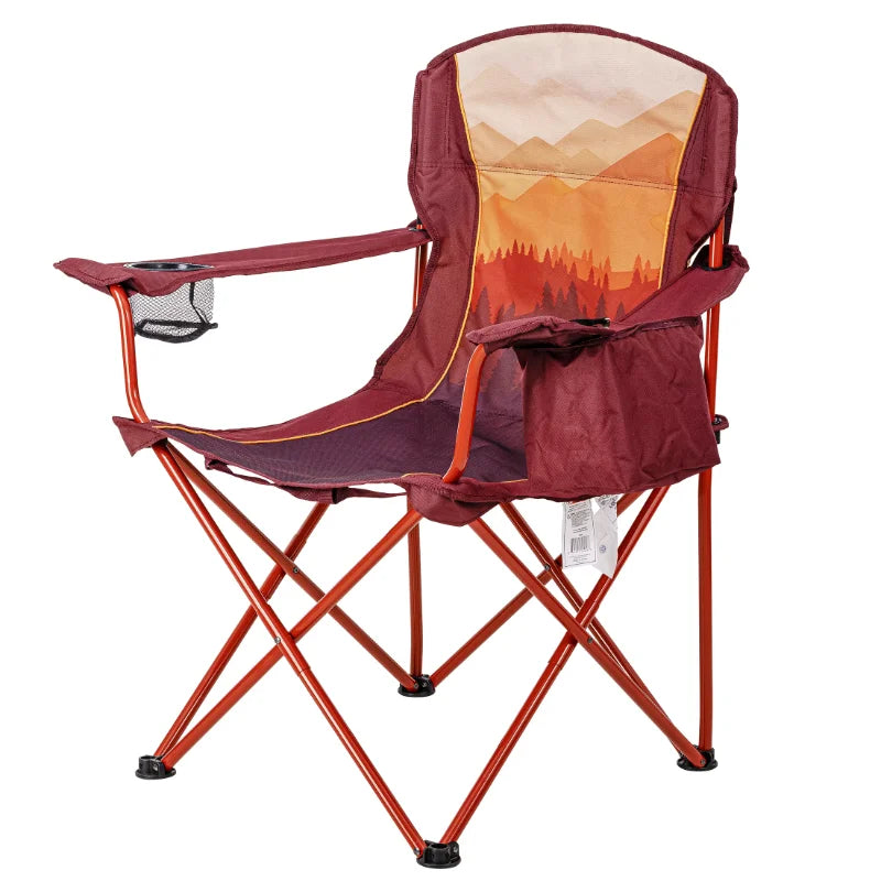 Ozark Trail Oversized Camp Chair with Cooler, Ombre Mountains Design, Red and Orange camping chairs folding chair portable