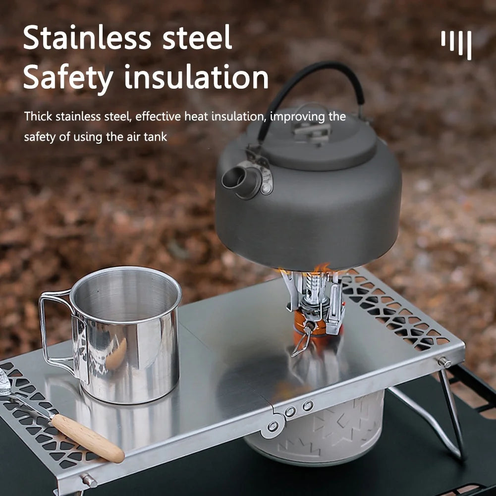 PACOONE Camping Excursion Table Anti-skid Stainless Steel Mini Table Outdoor Picnic Portable Foldable BBQ Table for Family