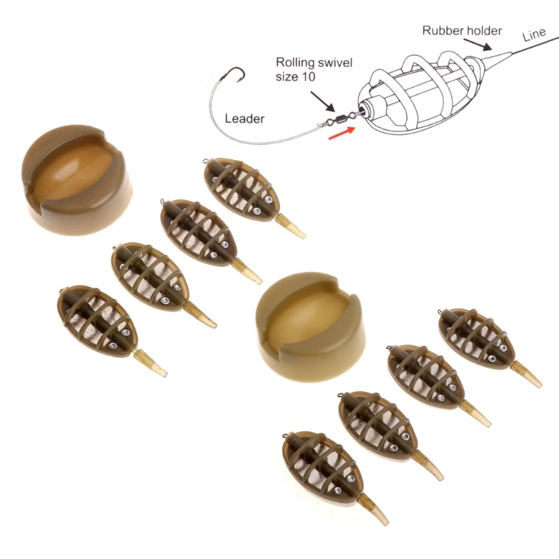 Inline Method Carp Fishing Feeder 4 Feeders 15/20/25/35g 30/40/50/60g Mould Set
