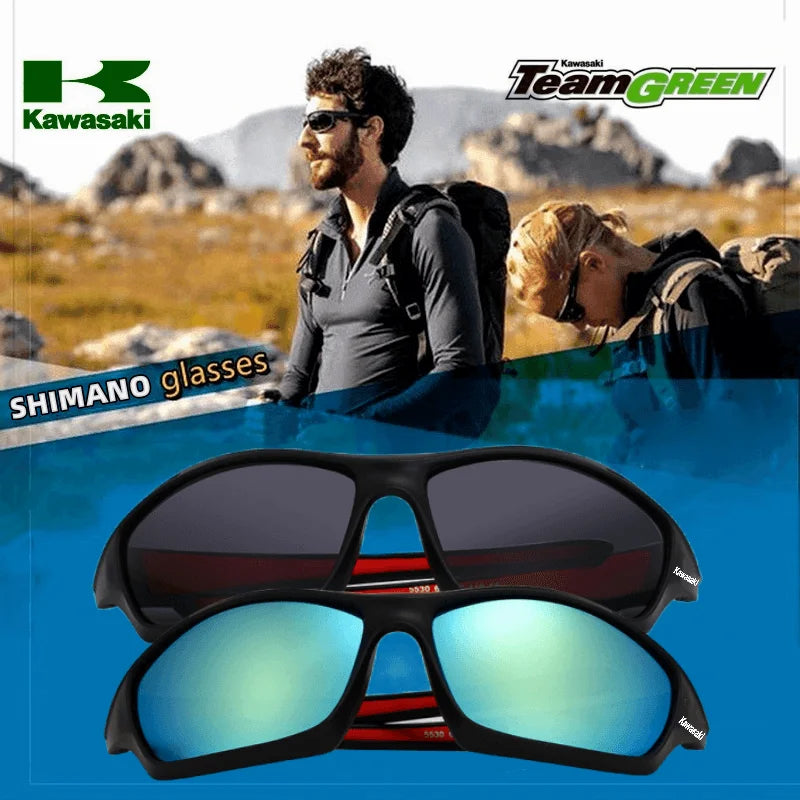 New Kawasaki Motorcycle Glasses Men's Driving Camping Hiking Fishing Polarized Sunglasses Outdoor Sports UV400 Bicycle Glasses