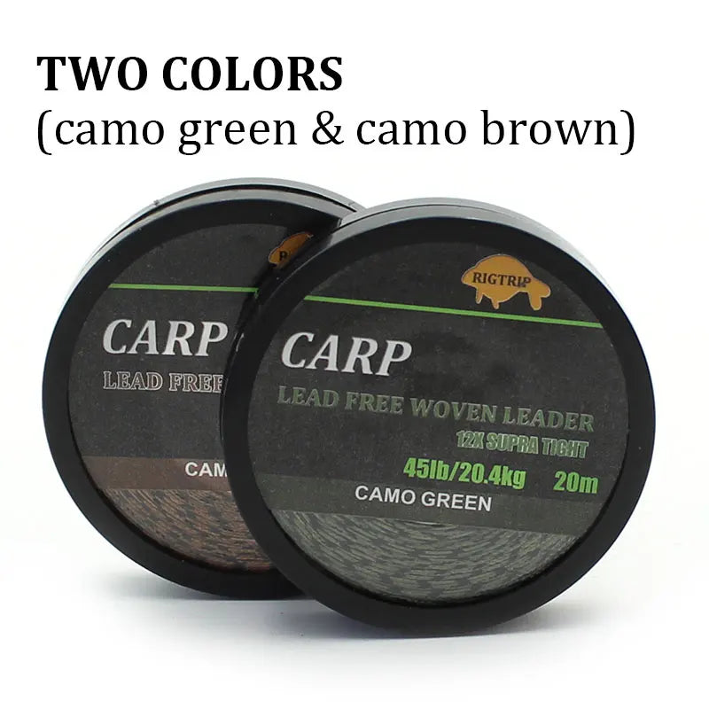 20m Carp Fishing Line Braided NON Lead Core Carp Leader Line Camo Green Mainline Leadcore for Carp Rig Chod Helicopter Rig