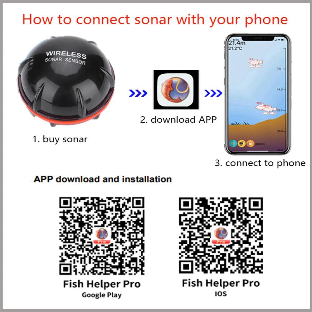 XA02 Wireless Bluetooth Smart Sonar Fish Finder 48m/160ft Fish Finder Portable Outdoor Fishing Equipment For IOS Android