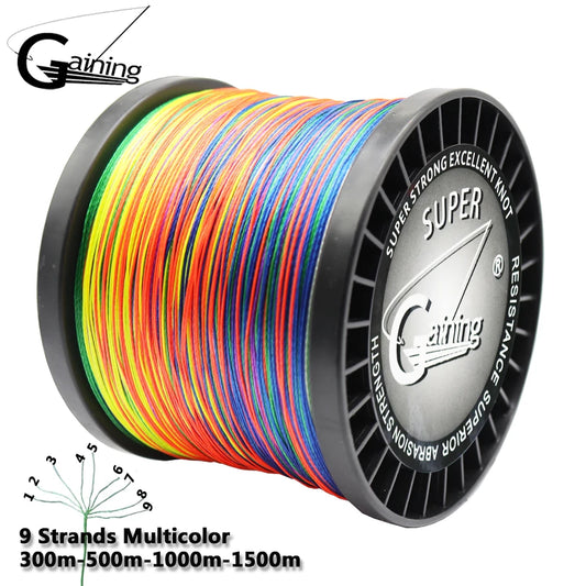 Braided Fishing Line 9 Strands PE Multicolor Fishing Lines Braid 300m 500m 1000m 1500m Strong Strength Fish Line 20LB-200LB