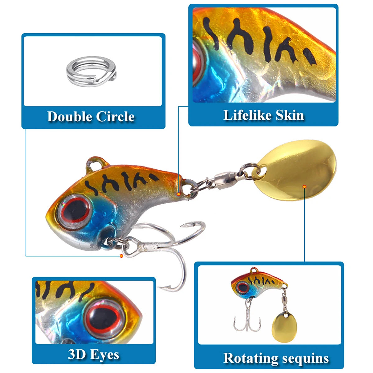 FANGBLUE Mini 5Pcs Spinnerbait Metal 5g/7g/10g/14g/20g VIB Fishing Lure Swivel Sinking Wobbler Lures Carp Fishing  Accessories