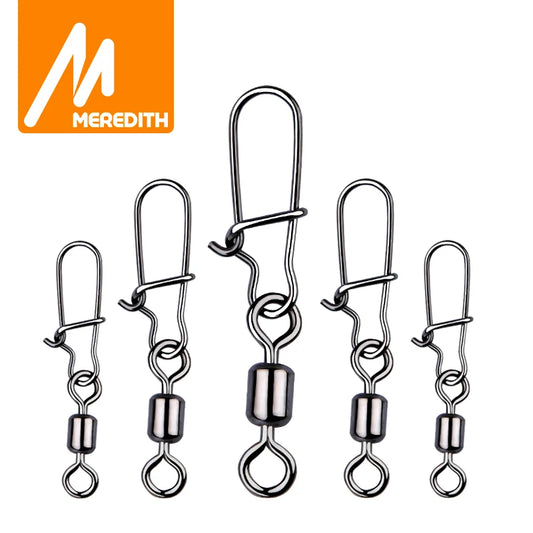 MEREDITH 50PCS Pike Fishing Accessories Connector Pin Bearing Rolling Swivel Stainless Steel Snap Fishhook Lure Swivels Tackle