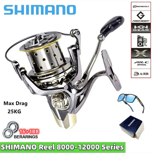 SHIMANO 8000~12000Series Spinning Seamless Max Drag 25KG Fishing Reel Anti Seawater Large Sea Fishing Boat Fishing Reel