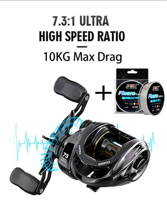 Ultra Smooth Fishing Baitcasting Reel 10KG Max Drag 17+1 BB 7.3:1 High Gear Metal Line Cup Sea Jig Wheel For Catfish Bass Carp