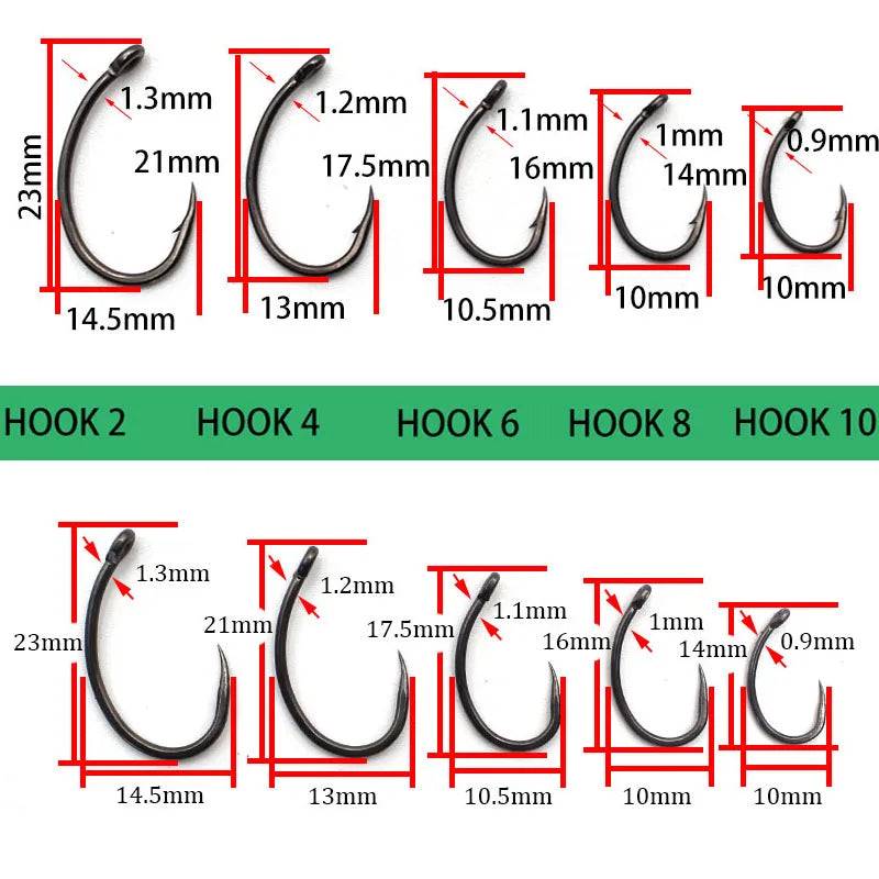 50PCS PTFE Coating High Carbon Stainless Steel Barbed Barbless  hooks Carp Fishing Hooks Pack with Retail Original Box 2 4 6 8