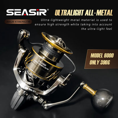 SEASIR Dark Knight Power Handle Ultra Light All Metal Spinning Fishing Reel 7+1BB Super Drag 30kg Saltwater Fishing Tackle