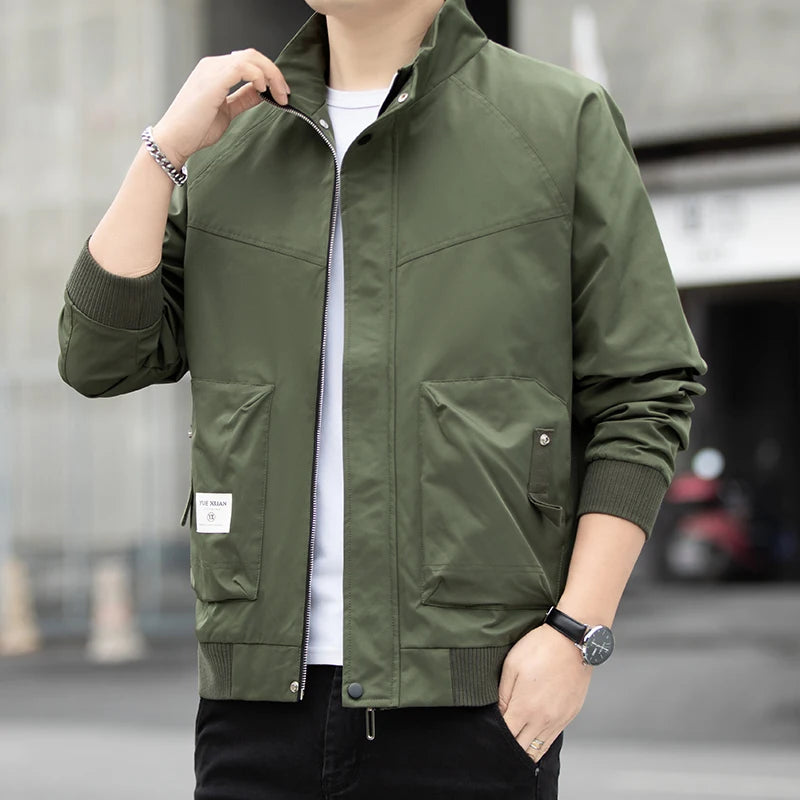 2024 Spring New Men's Jacket Korean Edition Trendy Hiking Solid Color Top Outdoor Leisure Camping Coat Men's Street Clothing