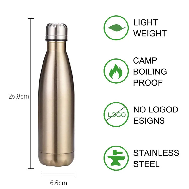 500ml Sport Bottles Double Wall Insulated Vacuum Flask Stainless Steel Thermos, Large Capacity Coke Bottle, Car Water Cup