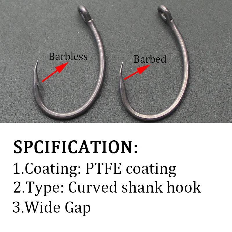 50PCS PTFE Coating High Carbon Stainless Steel Barbed Barbless  hooks Carp Fishing Hooks Pack with Retail Original Box 2 4 6 8